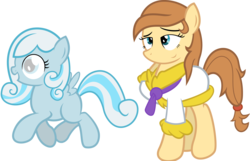 Size: 2706x1740 | Tagged: safe, artist:clamstacker, oc, oc only, oc:cream heart, oc:snowdrop, earth pony, pegasus, pony, clothes, duo, duo female, earth pony oc, female, filly, mare, pegasus oc, robe, simple background, transparent background