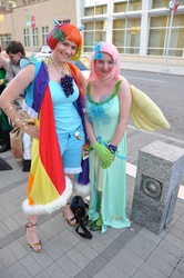 Size: 2848x4288 | Tagged: safe, fluttershy, rainbow dash, human, g4, cosplay, irl, irl human, photo