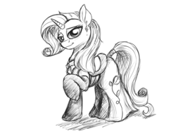 Size: 1000x774 | Tagged: safe, artist:inkybreaker, rarity, g4, clothes, dress, female, grayscale, solo