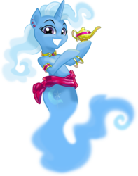 Size: 6400x8107 | Tagged: safe, artist:kp-shadowsquirrel, artist:parclytaxel, trixie, genie, genie pony, pony, unicorn, g4, .svg available, absurd resolution, bracelet, female, lamp, mare, necklace, ring, shading, simple background, solo, transparent background, vector, waistband