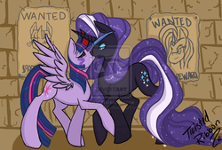 Size: 1024x694 | Tagged: dead source, safe, artist:key-of-kira, nightmare rarity, twilight sparkle, alicorn, pony, g4, crack shipping, dark magic, deviantart watermark, duo, female, kiss on the lips, kissing, lesbian, magic, mare, nightmare rarilight, obtrusive watermark, ship:rarilight, shipping, twilight sparkle (alicorn), wanted poster, watermark