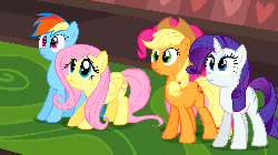 Size: 960x540 | Tagged: safe, screencap, applejack, fluttershy, pinkie pie, rainbow dash, rarity, pony, g4, mmmystery on the friendship express, :o, animated, female, open mouth