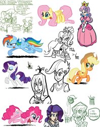 Size: 793x1007 | Tagged: safe, artist:theartrix, applejack, cheerilee, fluttershy, pinkie pie, queen chrysalis, rainbow dash, rarity, scootaloo, sunset shimmer, sweetie belle, oc, ant, human, g4, humanized, princess peach, sketch, sketch dump, super mario bros.