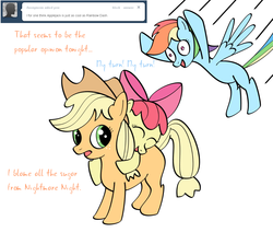 Size: 1200x1070 | Tagged: safe, artist:redesine, apple bloom, applejack, rainbow dash, ask applejack and rainbow dash, g4, ask, tumblr