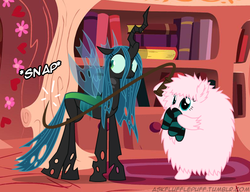 Size: 650x500 | Tagged: safe, artist:mixermike622, queen chrysalis, oc, oc:fluffle puff, tumblr:ask fluffle puff, g4, clothes, socks, striped socks, whip