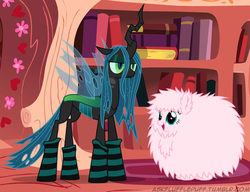 Size: 650x500 | Tagged: safe, artist:mixermike622, queen chrysalis, oc, oc:fluffle puff, tumblr:ask fluffle puff, g4, clothes, socks, striped socks