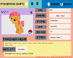 Size: 1357x1071 | Tagged: safe, babs seed, g4, completed info, filly, info, poké ball, pokémon, ponymon, vector