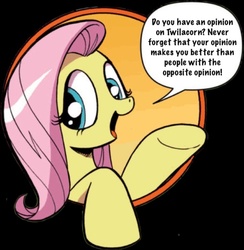 Size: 703x720 | Tagged: safe, idw, fluttershy, friendship is magic #3, g4, my little pony: friendship is magic (idw), alicorn drama, alicorn drama drama, alicorn drama drama drama, bad advice fluttershy, drama, exploitable meme, female, meme, metadrama, solo