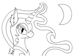 Size: 1024x771 | Tagged: safe, artist:cosmacaw, nightmare moon, g4, drawing, female, monochrome, solo