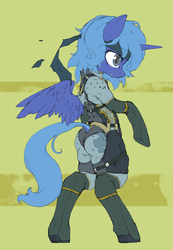 Size: 877x1265 | Tagged: safe, artist:toki, princess luna, pony, g4, bipedal, butt, clothes, female, konami, metal gear, pixiv, plot, s1 luna, solo, wedgie