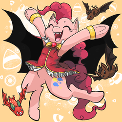 Size: 800x800 | Tagged: safe, artist:idrawweeklypony, pinkie pie, bat pony, fruit bat, pony, vampire, g4, bat wings, clothes, costume, fangs, featureless crotch, female, pinkiebat, solo