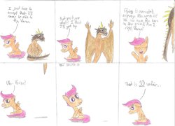 Size: 1024x739 | Tagged: safe, artist:snazzychapeau, scootaloo, kaiju, g4, comic, crossover, godzilla (series), scootaloo can't fly, varan