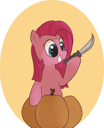 Size: 487x601 | Tagged: safe, pinkie pie, g4, female, knife, pinkamena diane pie, pumpkin, solo