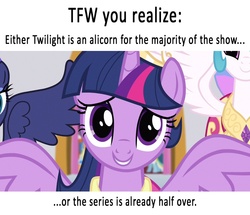 Size: 1000x861 | Tagged: safe, princess celestia, princess luna, twilight sparkle, g4, drama, looking at you, op is trying to start shit, text, tfw, twilight sparkle (alicorn)