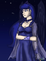 Size: 480x640 | Tagged: safe, artist:funakounasoul, princess luna, human, g4, female, humanized, solo, winged humanization