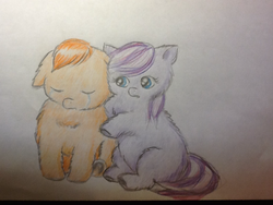 Size: 1024x768 | Tagged: safe, artist:waggytail, fluffy pony, comfort, crying, hug, sad