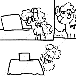 Size: 800x800 | Tagged: safe, artist:mt, oc, oc only, oc:minituffs, zebra, animated, black and white, comic, computer, derp, grayscale, minituffs, nope, reaction image, solo