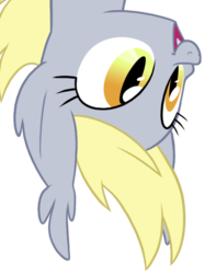 Size: 494x627 | Tagged: safe, artist:equestria-prevails, derpy hooves, bat pony, pony, g4, bat ponified, derpybat, female, gray coat, race swap, simple background, solo, transparent background, upside down, yellow hair, yellow mane