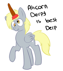 Size: 1445x1619 | Tagged: safe, artist:fangkittyartist, derpy hooves, alicorn, pony, g4, alicornified, derpface, derpicorn, fake horn, female, plunger, plungercorn, plungicorn derpy, race swap, solo