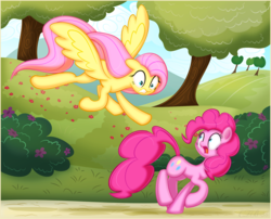 Size: 1027x830 | Tagged: safe, artist:ctb-36, fluttershy, pinkie pie, g4, female, impending collision, lesbian, ship:flutterpie, shipping
