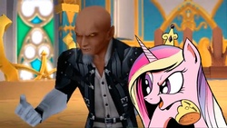 Size: 836x470 | Tagged: safe, princess cadance, g4, crossover, deeply intrigued cadance, disney, kingdom hearts, master xehanort, x-blade, xehanort