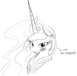 Size: 841x836 | Tagged: safe, artist:zev, princess celestia, g4, female, grayscale, monochrome, sketch, solo