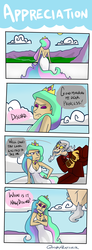 Size: 1223x3312 | Tagged: safe, artist:quinepeather, discord, princess celestia, human, g4, :t, annoyed, back, comic, crossed arms, eyes closed, eyeshadow, female, frown, gritted teeth, humanized, light skin, male, ship:dislestia, shipping, smiling, smirk, straight