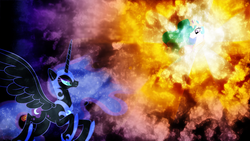 Size: 1920x1080 | Tagged: safe, artist:mithandir730, nightmare moon, princess celestia, g4, lens flare, vector, wallpaper