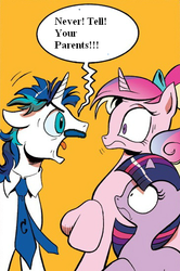 Size: 365x549 | Tagged: safe, idw, princess cadance, shining armor, g4, butt ball, dennis the menace, exploitable meme, game grumps, meme, mr. wilson, screaming armor, yelling