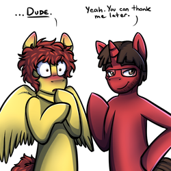 Size: 720x720 | Tagged: safe, artist:deyogee, achievement hunter, blushing, gay, male, michael jones, ponified, ray narvaez jr, rooster teeth