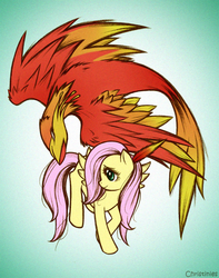 Size: 600x761 | Tagged: safe, artist:christinies, fluttershy, philomena, bird, phoenix, g4, duo