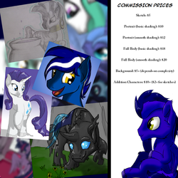 Size: 1024x1024 | Tagged: safe, artist:dragmodnotloc, rarity, zecora, oc, changeling, zebra, g4, commission info, rocky blue