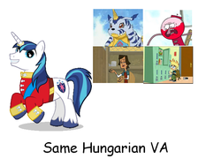 Size: 640x480 | Tagged: safe, artist:thy11111, shining armor, gabumon, g4, digimon, exploitable meme, hungarian, hungary, johnny test, male, meme, regular show, same voice actor, total drama island