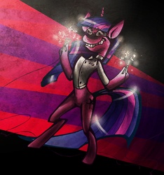 Size: 1716x1830 | Tagged: safe, artist:eliotchan, twilight sparkle, pony, .mov, magic.mov, g4, bipedal, clothes, female, goggles, lab coat, solo, twilight mengele