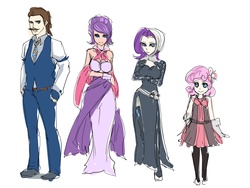 Size: 1800x1350 | Tagged: safe, artist:bakki, cookie crumbles, hondo flanks, rarity, sweetie belle, human, g4, clothes, dress, family, humanized, light skin, rarity's parents, ship:cookieflanks, simple background, sketch, suit