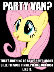 Size: 750x1000 | Tagged: safe, fluttershy, g4, dialogue, female, image macro, innuendo, meme, painfully innocent fluttershy, party van, solo