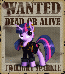 Size: 800x912 | Tagged: safe, artist:lionheartcartoon, twilight sparkle, pony, unicorn, g4, animated, badass, book, clothes, ear piercing, female, gif, hairclip, mare, piercing, pirate, poster, smiling, smirk, solo, unicorn twilight, wanted poster, windswept mane