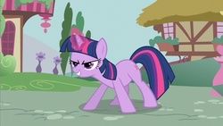 Size: 853x480 | Tagged: safe, screencap, twilight sparkle, pony, g4, it's about time, female, glowing horn, horn, solo