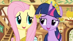 Size: 853x480 | Tagged: safe, screencap, fluttershy, twilight sparkle, g4, magical mystery cure