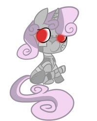 Size: 624x782 | Tagged: safe, artist:davestriderislife, sweetie belle, pony, robot, robot pony, unicorn, g4, female, filly, foal, hooves, horn, red eyes, simple background, sitting, solo, sweetie bot, white background