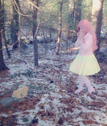 Size: 814x960 | Tagged: safe, artist:mintyblitzz, fluttershy, human, g4, cosplay, female, irl, irl human, photo, plushie, snow, solo