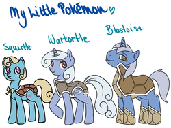 Size: 900x675 | Tagged: artist needed, safe, blastoise, squirtle, wartortle, pokémon, ponified, rule 63