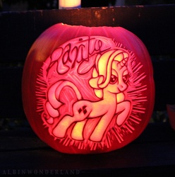 Size: 615x621 | Tagged: safe, artist:albinwonderland, rarity, g4, carving, halloween, holiday, jack-o-lantern, pumpkin, solo