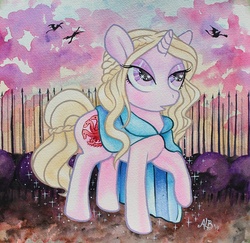 Size: 900x876 | Tagged: safe, artist:albinwonderland, dragon, canvas, crossover, daenerys targaryen, game of thrones, palindrome get, ponified, solo, unsullied