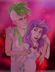 Size: 695x900 | Tagged: safe, artist:albinwonderland, rarity, spike, human, g4, female, humanized, male, ship:sparity, shipping, straight, traditional art