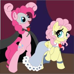 Size: 800x799 | Tagged: safe, artist:the-paper-pony, fluttershy, pinkie pie, pony, g4, bipedal, clothes, costume, dress, female, lesbian, mask, phantom of the opera, ship:flutterpie, shipping