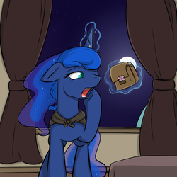 Size: 1000x1000 | Tagged: safe, artist:theparagon, princess luna, hunted luna, g4, colored pupils, female, moon, solo, stars, window