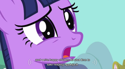 Size: 640x355 | Tagged: safe, screencap, twilight sparkle, g4, keep calm and flutter on, my little pony: friendship is magic, female, meme, solo, youtube caption