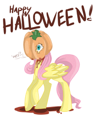 Size: 2100x2572 | Tagged: safe, artist:facerenon, fluttershy, pegasus, pony, g4, blood, female, halloween, mare, pumpkin, solo