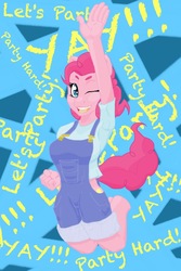 Size: 682x1024 | Tagged: safe, artist:celticdog, pinkie pie, earth pony, anthro, g4, female, overalls, solo